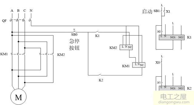 行程开关控制电机正反转电气原理图