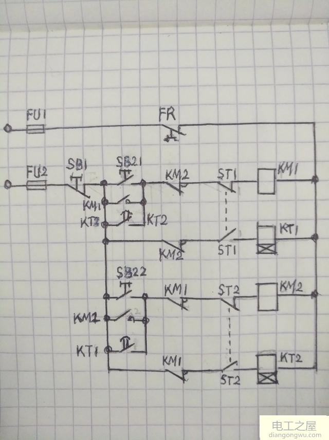 电工知识 电路图作,在时间继电器st1设定的时间(两分钟)到时,其延时