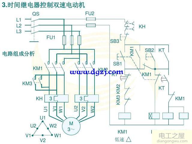 时间继电器控制双速电动机启动电路图