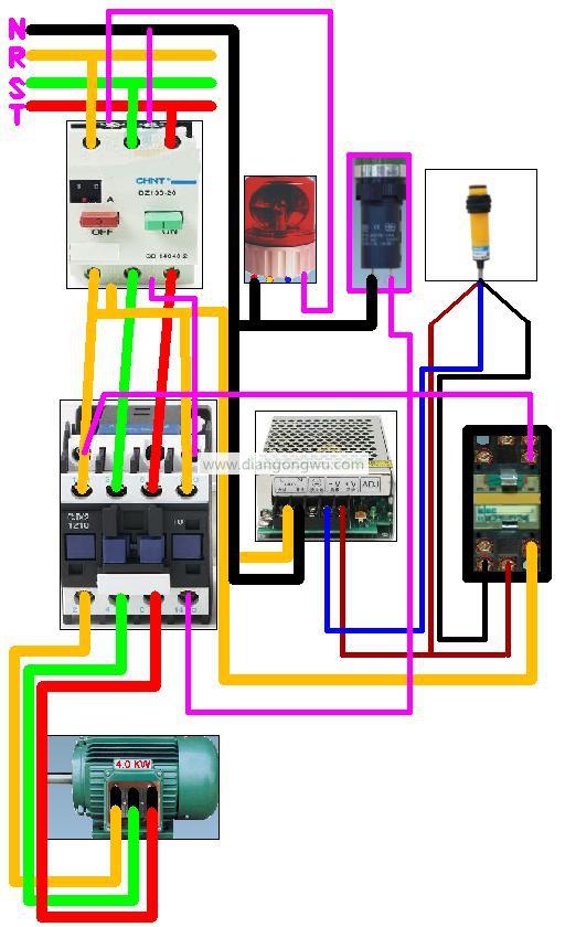 光电开关点动控制接触器的实物接线图详解