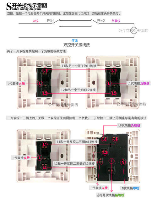 单开双控带插座控一灯单开双控开关接线图