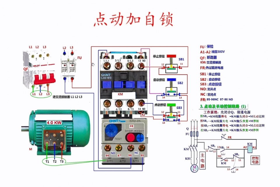 点动加自锁怎么实物接线？6分钟详解，分3步教你学会看图接线