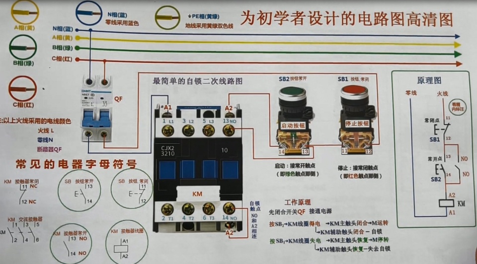 这样的自锁电路是不是更容易理解，SB、KM是什么一看标注就懂