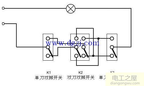 三控一灯开关接线图_一灯三控开关接线图解