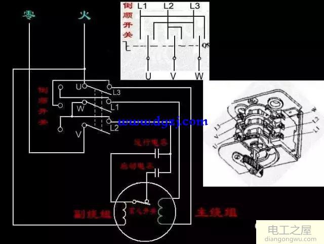 单相电机倒顺开关正反转接线图