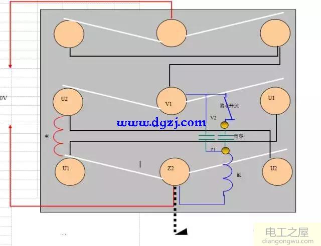 单相电机倒顺开关正反转接线图