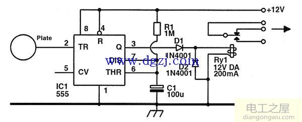 555定时器触摸控制开关电路图