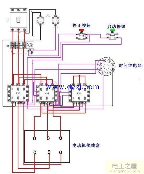 电动机星三角降压启动实物接线图