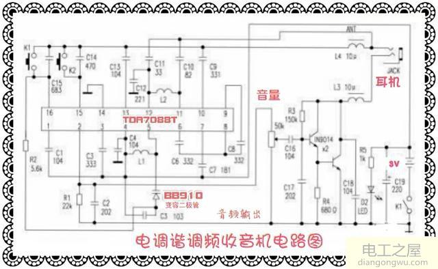 袖珍调频收音机电路原理图及分析