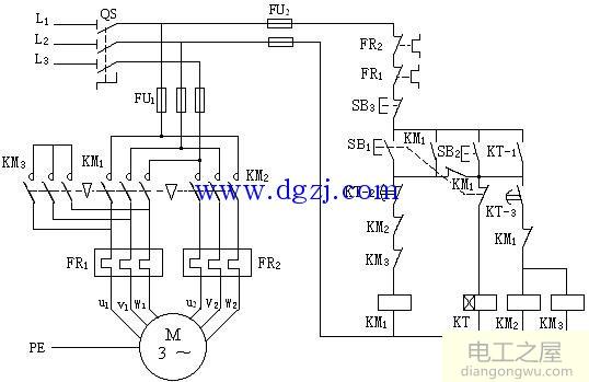 接触器控制双速电动机控制电路图