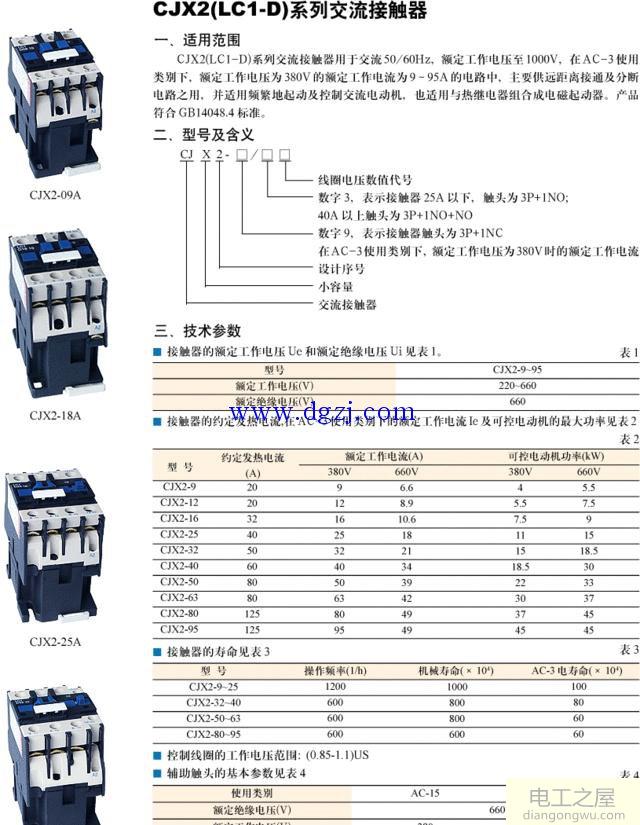 交流接触器型号参数识别图解