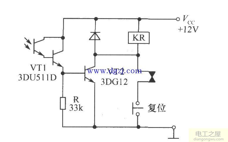 光敏三极管自锁光控继电器开关电路图