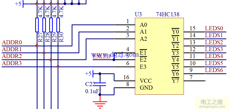 单片机74HC138译码器应用原理图及真值表