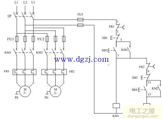 电动机异地控制电路图_电动机两地控制电路原理图
