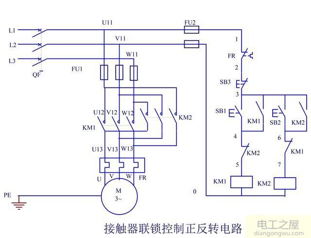 如何使用接触器给三相电机做正反转控制器