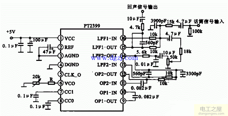 回声信号处理PT2399混响<a href=http://www.diangongwu.com/zhishi/dianlutu/ target=_blank class=infotextkey>电路图</a>