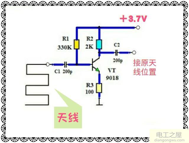 简单的天线放大器<a href=http://www.diangongwu.com/zhishi/dianlutu/ target=_blank class=infotextkey>电路图</a>