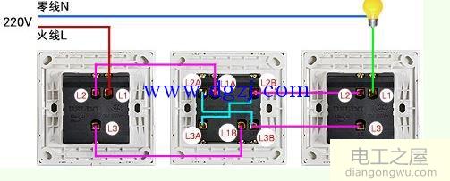三控开关怎么接线图示,三控开关实物接线图