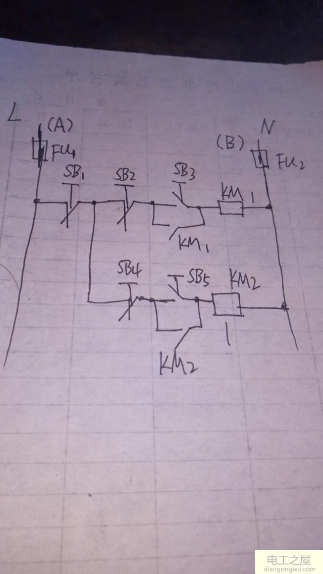 两个接触器的启动自锁<a href=http://www.diangongwu.com/zhishi/dianlutu/ target=_blank class=infotextkey>电路图</a>