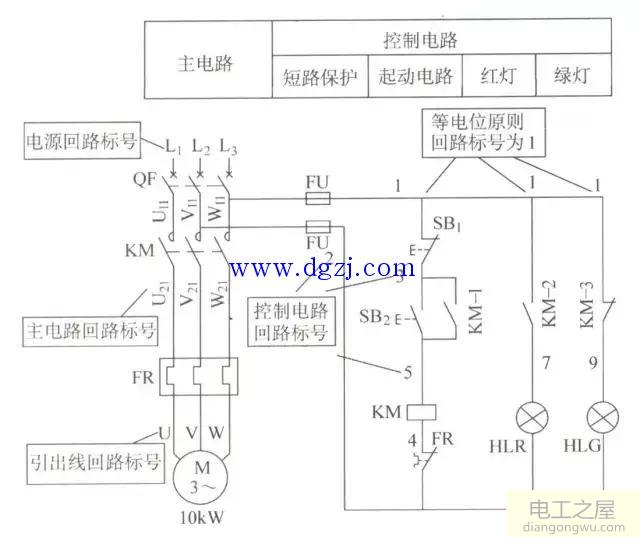 带指示灯的电动机连续运转控制电路原理图