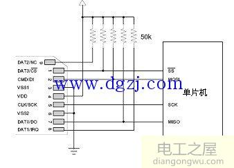 SD卡SPI模式下与单片机的连接图