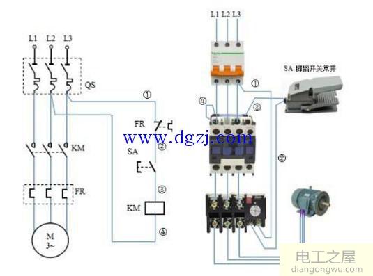 电动机控制开关上下控制电路图