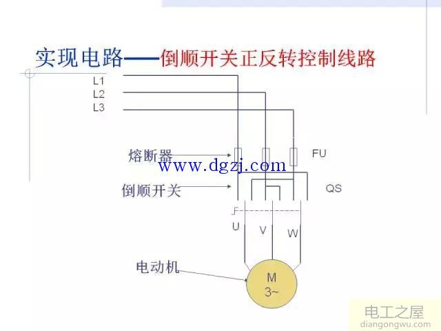 倒顺开关正反转控制线路接线图