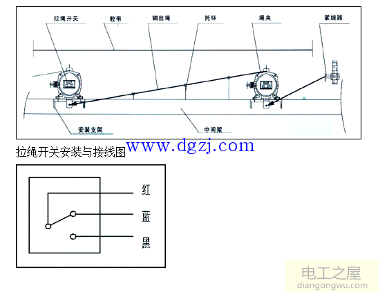 双向拉绳开关工作原理及安装与接线图