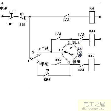 一个接触器、转换开关、中间继电器怎么控制无塔供水水泵的启停