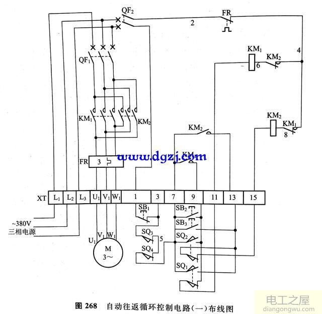 利用行程开关的自动往返循环控制电路图