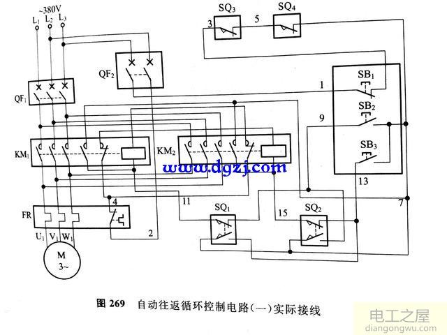 利用行程开关的自动往返循环控制电路图