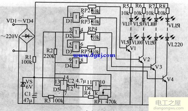 发光二极管LED组成广告灯控制电路图