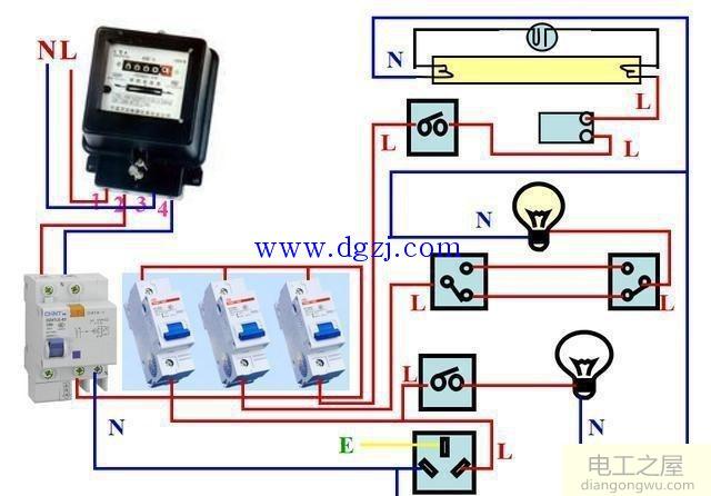 家庭照明电路接线原理和接线图