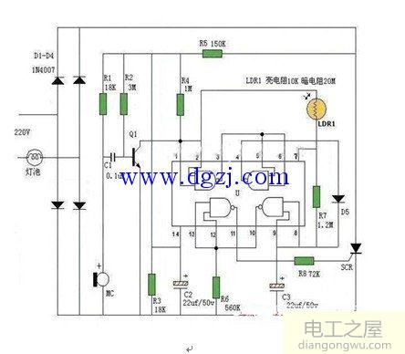 延时开关和可控硅组成的防误触发声控灯电路图