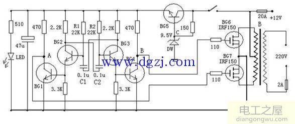 双12v输出的晶体管逆变器电路图