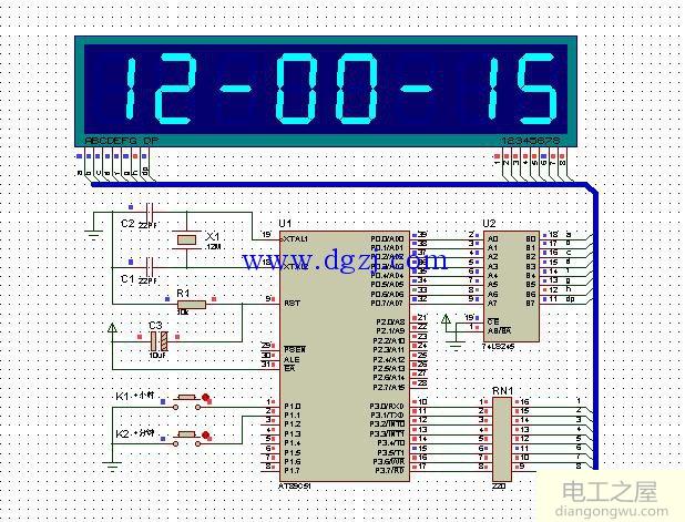 51单片机数码管动态时钟电路图