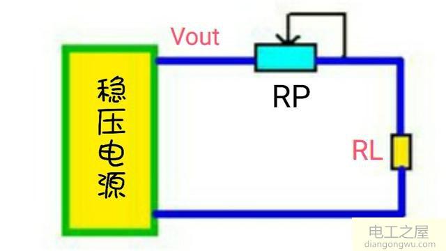 采用可调电阻改变输出电压的简单<a href=http://www.diangongwu.com/zhishi/dianlutu/ target=_blank class=infotextkey>电路图</a>