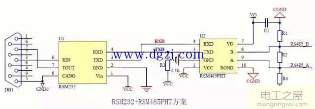 RS232、RS485及供电电源隔离设计原理图