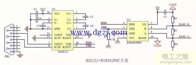 RS232、RS485及供电电源隔离设计原理图