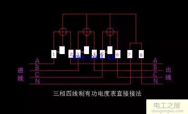 机械式三相四线制有功电度表接线图