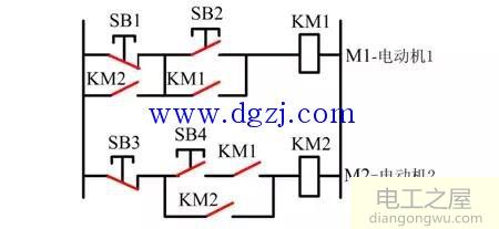 两台电动机顺序启停控制<a href=http://www.diangongwu.com/zhishi/dianlutu/ target=_blank class=infotextkey>电路图</a>