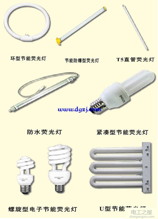 白炽灯、荧光灯、LED灯照明光源及组件图解