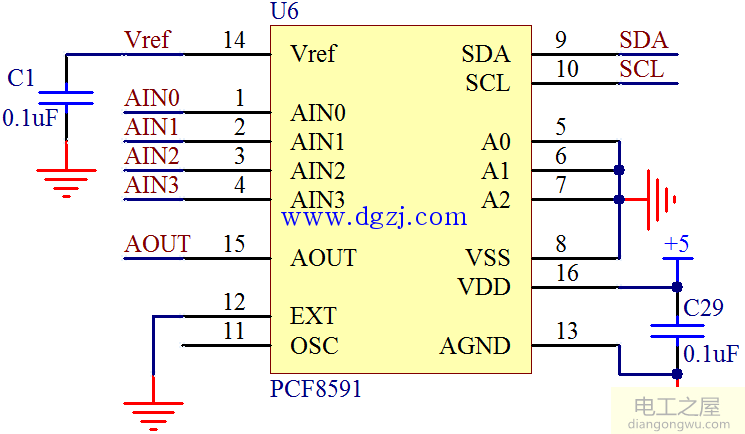 PCF8591硬件接口原理图