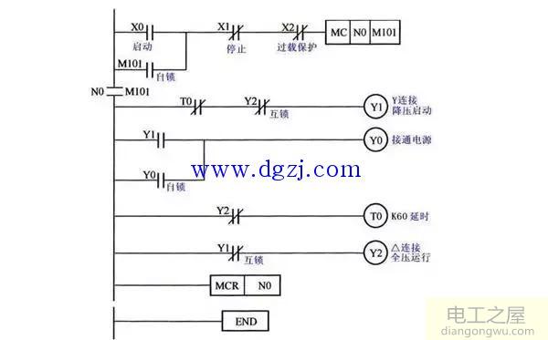 三相异步电动机降压启动接线图和梯形图