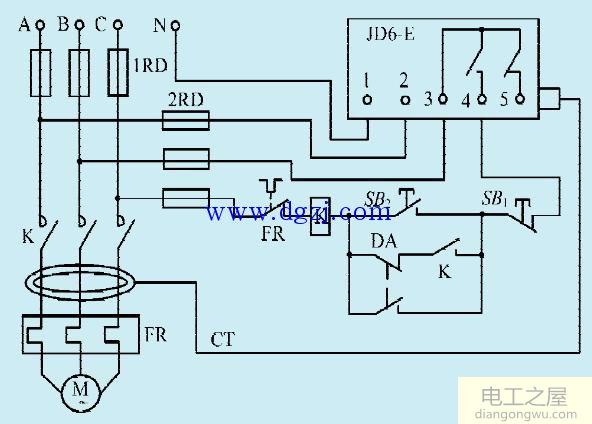 漏电继电器构成的电机保护电路图