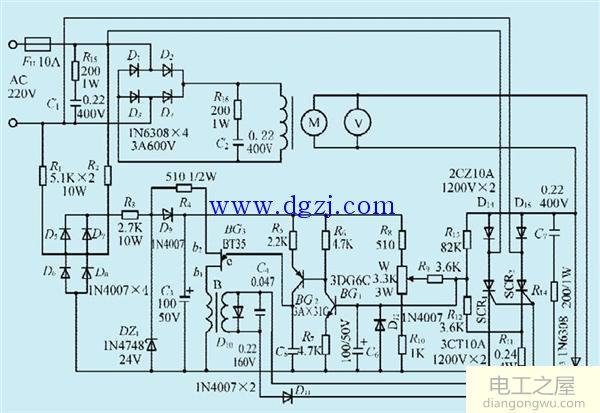 额定电压220V直流电机调速电路图