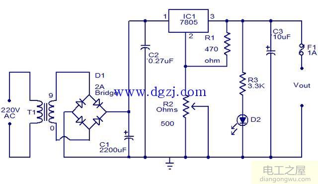 7805稳压电路原理图_7805稳压电源电路图