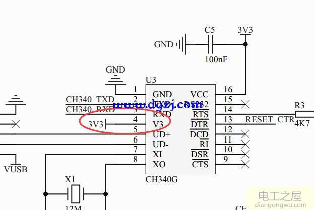 CH340的5V和3V供电电路图比较