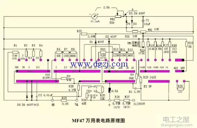 南京mf47万用表电路图_ mf47万用表原理图分析