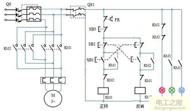 三相异步电机正反转启动停止电路原理图